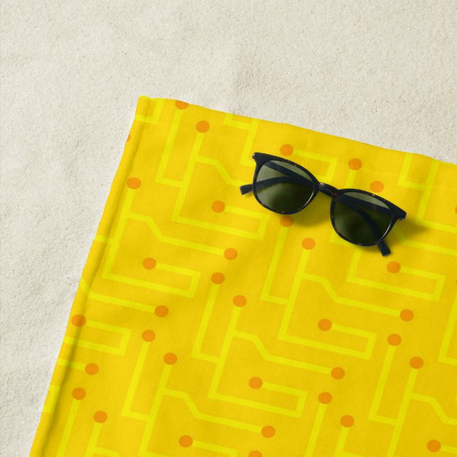 Circuit Board yellow orange blue INITIAL Tech Fun Beach Towel (In Situ)
