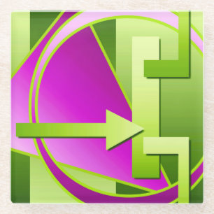 "Circuit Diagram" digital art print, lime green Glass Coaster
