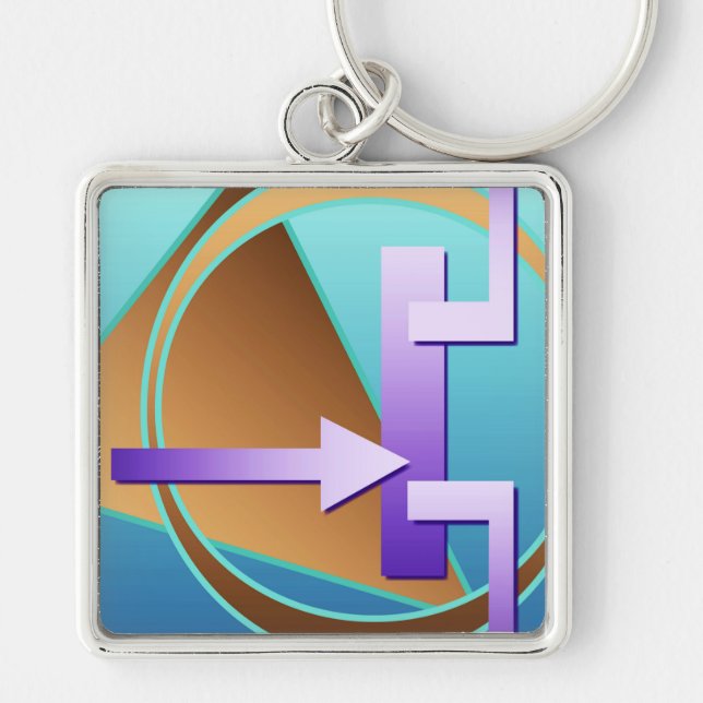 "Circuit Diagram" digital art print, turquoise Key Ring (Front)