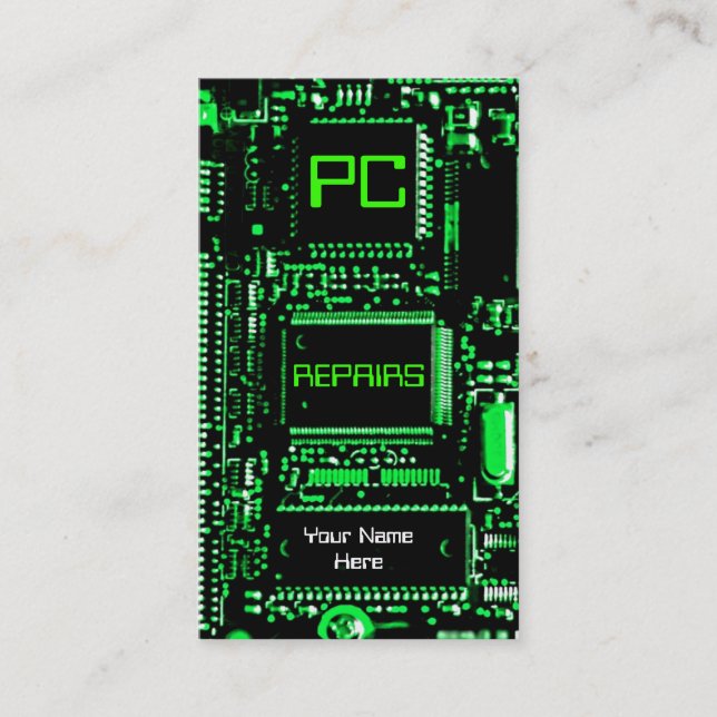 Circuit Green 'PC repairs' business card green (Front)