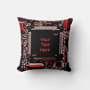 Circuit Red 2 'Your Text' throw pillow square