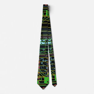 circuits circuit board  illustrated color on black tie