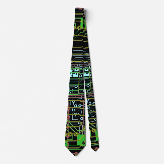 circuits circuit board  illustrated color on black tie (Front)