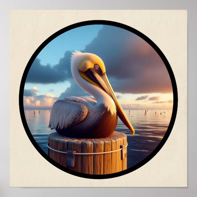 Circular 3D Image of a Beautiful Brown Pelican Poster (Front)