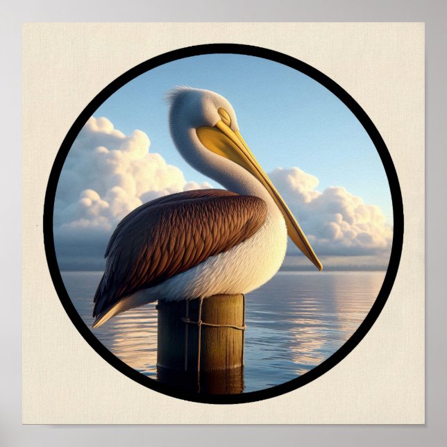 Circular 3D Image of a Beautiful Brown Pelican Poster (Front)