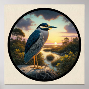 Circular 3D Image of a Yellow-crowned Night Heron Poster