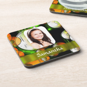 Circular abstract photo template coaster