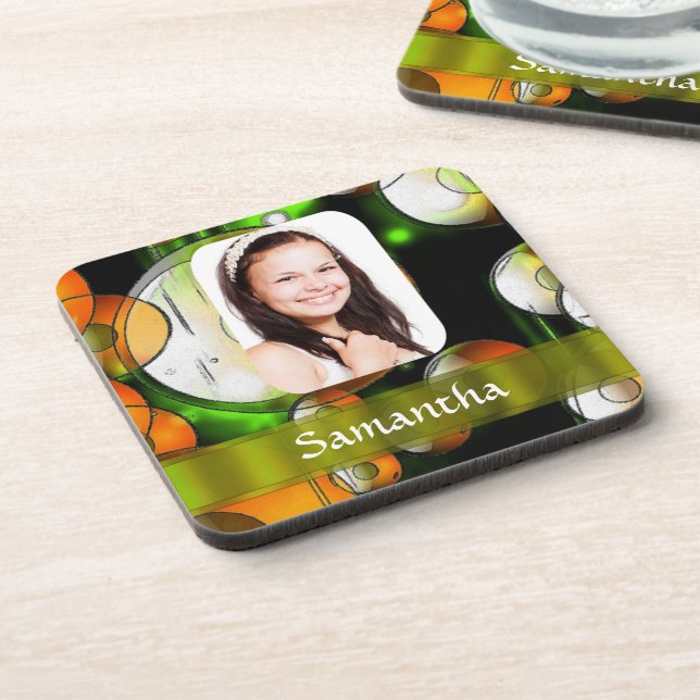 Circular abstract photo template coaster (Left Side)