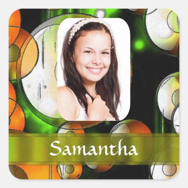 Circular abstract photo template square sticker (Front)