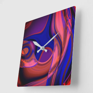 Circular and curved shapes in royal blue to copper square wall clock