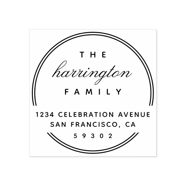 Circular Border Script Family Return Address Rubber Stamp (Imprint)