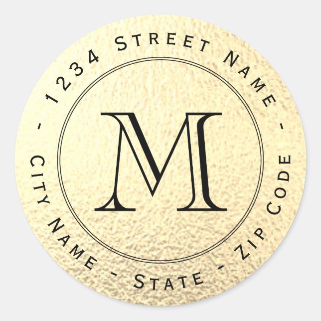 Circular Bronze Foil Monogram Return Address Label (Front)