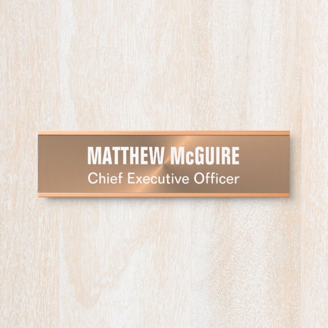 Circular Brushed Copper Metal Look Office Door Sign (Front)