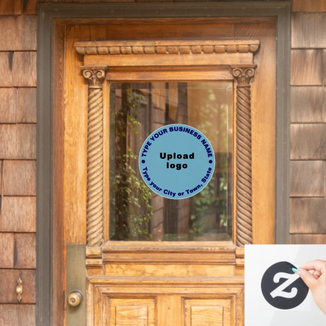 Circular Business Brand Texts on Light Blue Window Cling (Home Door)