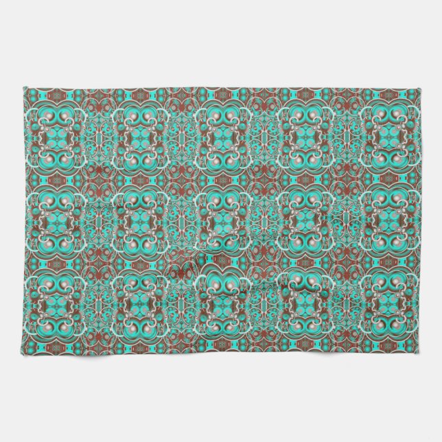 Circular Celestial Concentric Circles Patterned Tea Towel (Horizontal)
