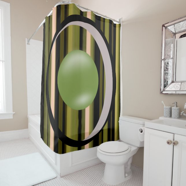 Circular circle green stripe showercurtain shower curtain (In Situ)