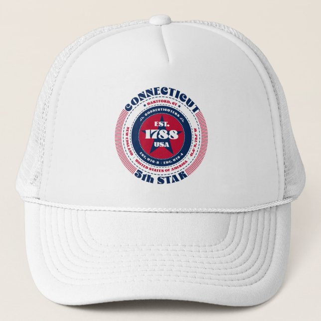 Circular Connecticut State Patriotic Trucker Hat (Front)