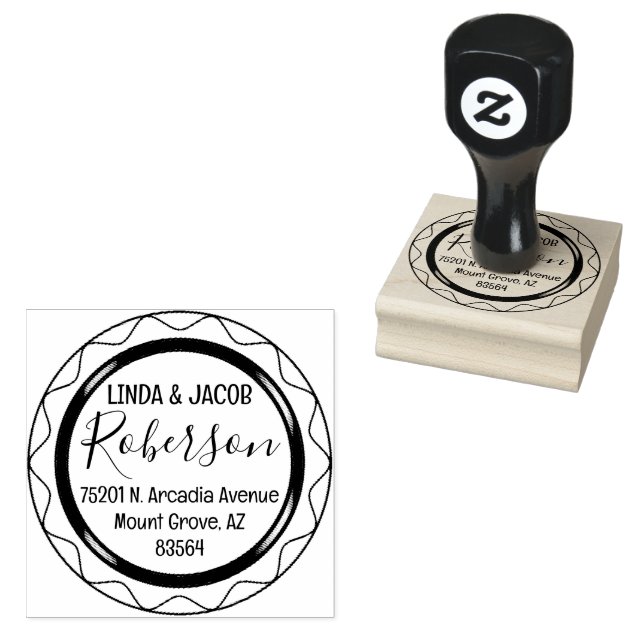 Circular Couple Return Address Rubber Stamp (Stamped)