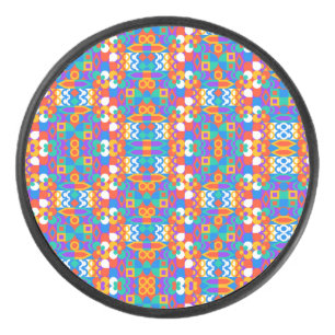 Circular decorative object with a vibrant hockey puck