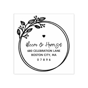 Circular Frame Floral Wedding Address Rubber Stamp