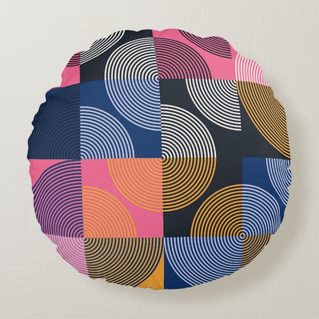 Circular Geometric Vintage Artwork Round Cushion (Front)
