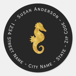 Circular Gold Foil Seahorse Return Address Label