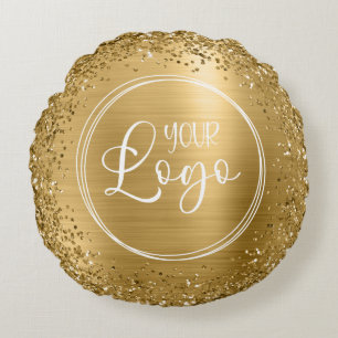 Circular Gold Glitter and Foil Logo Round Cushion