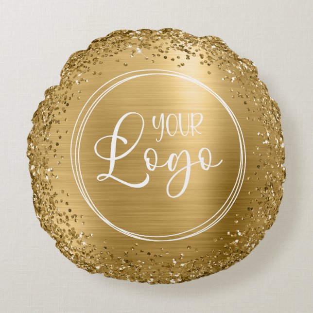 Circular Gold Glitter and Foil Logo Round Cushion (Front)