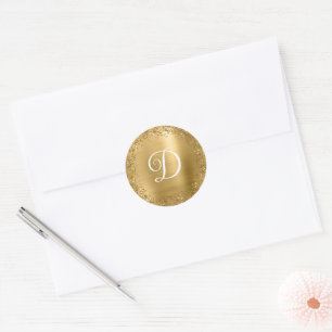 Circular Gold Glitter and Foil Monogram Classic Round Sticker