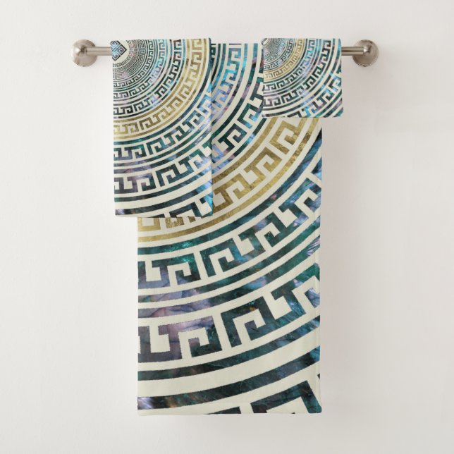 Circular Greek Meander Pattern - Greek Key Bath Towel Set (Insitu)