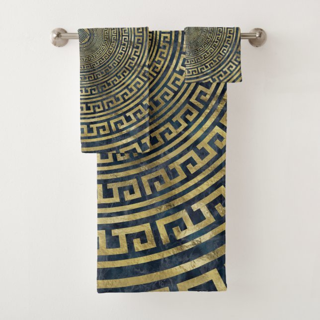 Circular Greek Meander Pattern - Greek Key Ornamen Bath Towel Set (Insitu)
