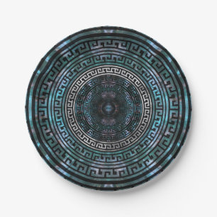 Circular Greek Meander Pattern - Greek Key Paper Plate