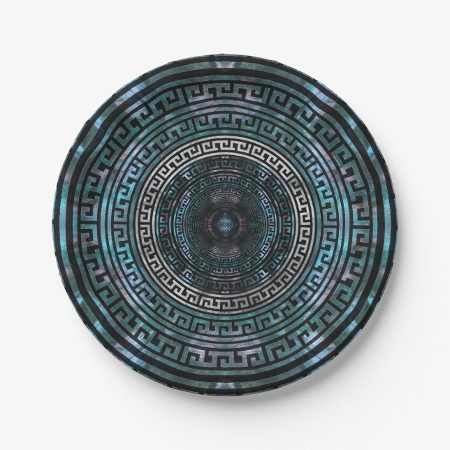Circular Greek Meander Pattern - Greek Key Paper Plate (Front)
