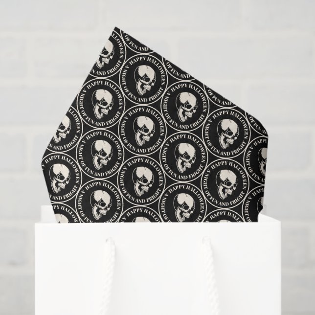 Circular Halloween Laughing Skull Pattern Black Tissue Paper (Gift Bag)