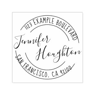 Circular Handwritten Script Name Return Address Self-inking Stamp