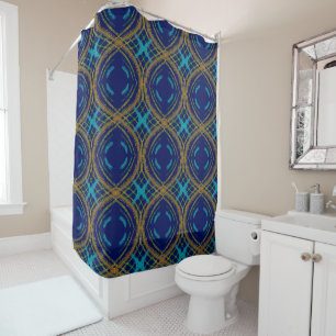 Circular Harmony Columns pattern yellow, navy Shower Curtain