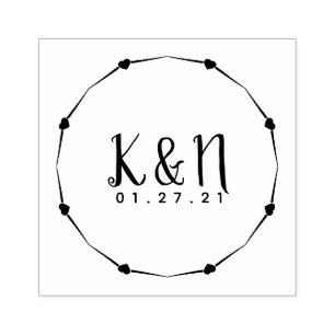 Circular Heart Branch Initial Logo Wedding Stamp