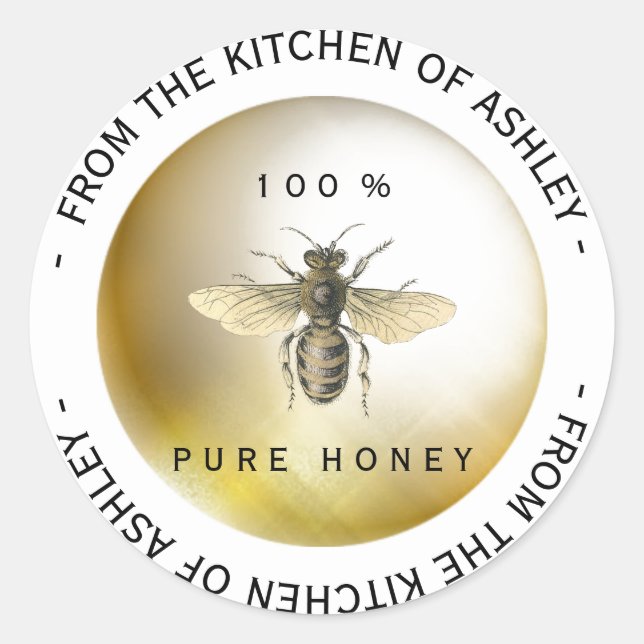 Circular Homemade Honey From Kitchen Name  Bee Classic Round Sticker (Front)