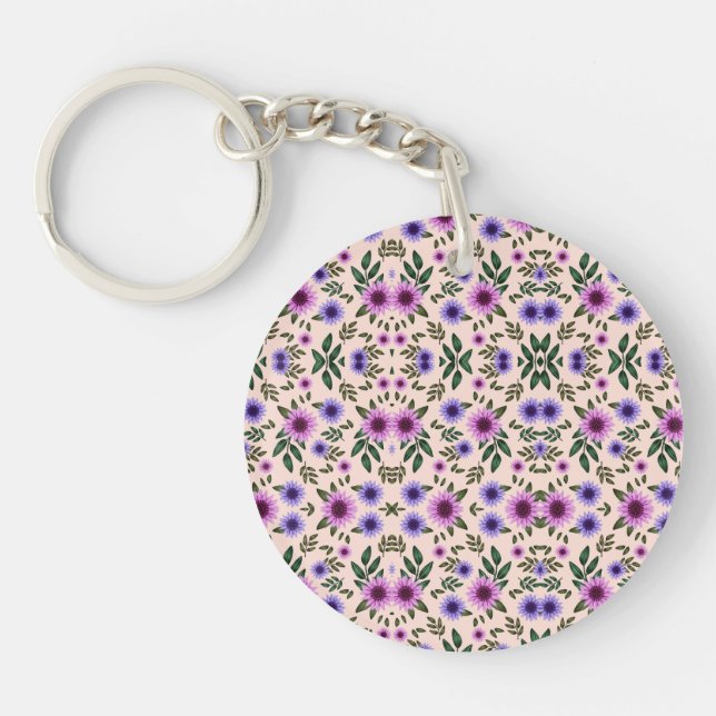 Circular keychain with a floral pattern (Front)