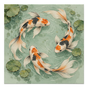 Circular Koi Fish Pond Art Print