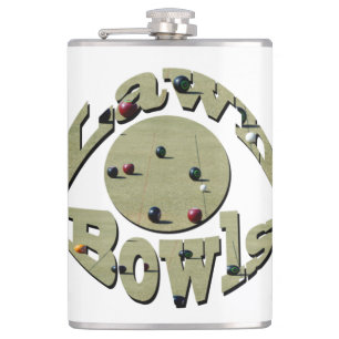Circular Lawn Bowls Name Design, Hip Flask