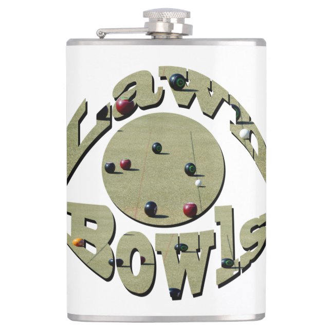 Circular Lawn Bowls Name Design, Hip Flask (Front)