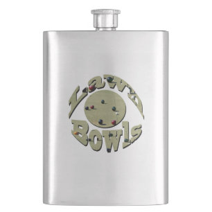 Circular Lawn Bowls Picture Logo, Hip Flask