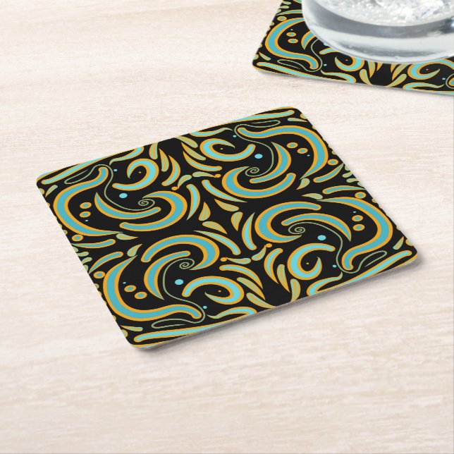 Circular, Linear And Tapered Shapes Abstract Art Square Paper Coaster (Angled)