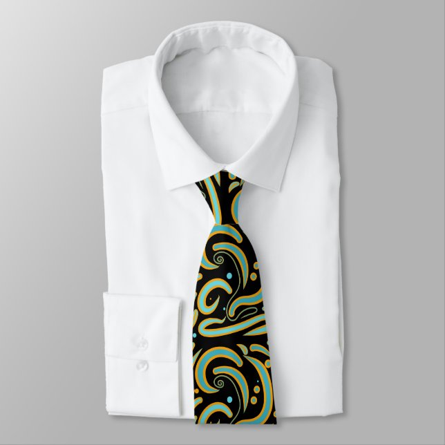 Circular, Linear And Tapered Shapes Abstract Art Tie (Tied)