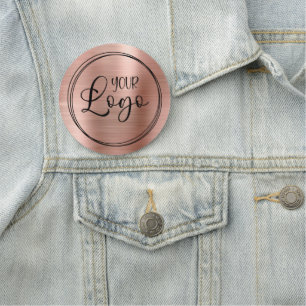 Circular Metallic Rose Gold and Black Logo Name Tag