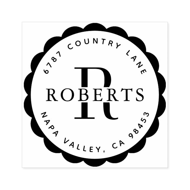 Circular Monogram Family Name Return AddresS Rubbe Rubber Stamp (Imprint)