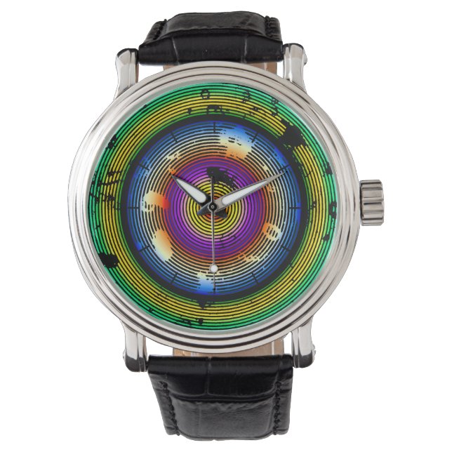 Circular Multicolored Abstract Pattern Watch (Front)
