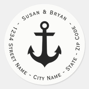 Circular Nautical Anchor Return Address Label