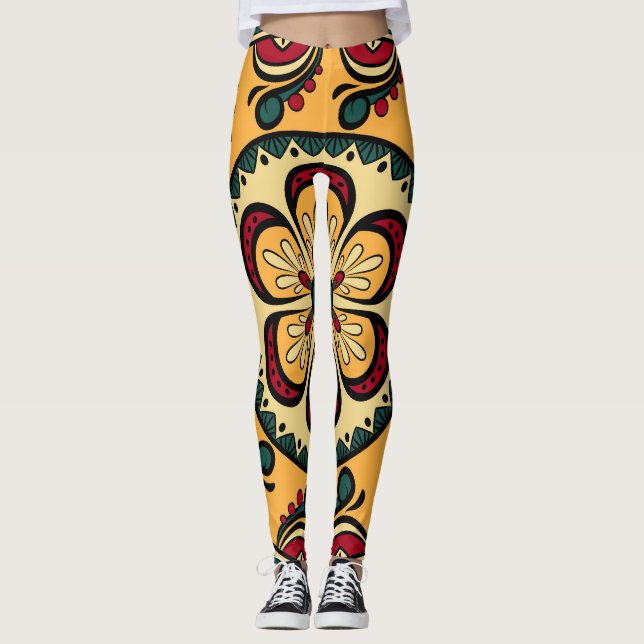 Circular ornaments, colourful seamless pattern. leggings (Front)